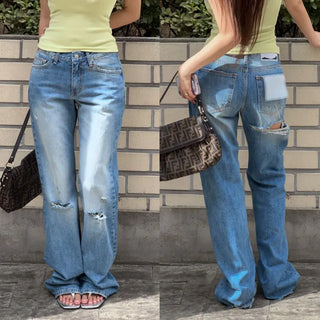 Release Damaged Denim Straight Pants