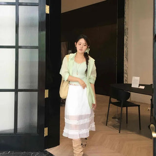 Frill See-through Tiered A-Line Daily Midi Skirt