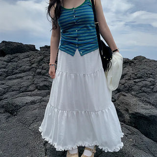 Moa Frill Tiered Long Skirt, Tiered A-Line, Lower Body Cover, Plus Size Long Skirt, Summer