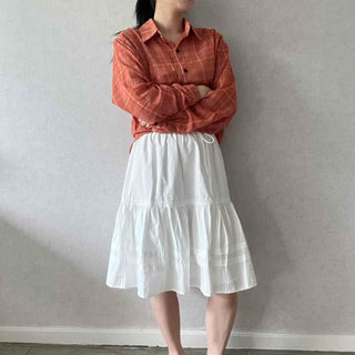 Shirred Tiered Flare A-Line Midi Skirt
