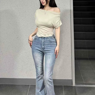 Button Washed Bootcut Daily Long Pants