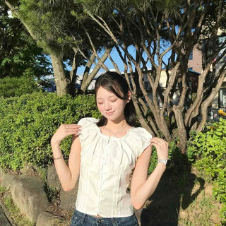 Thalia Shirred Button Puff Blouse