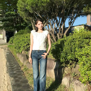 Backstud Low-Rise Washed Denim Pants