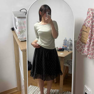 Trian See-through Tencel Dot Frill Midi Skirt