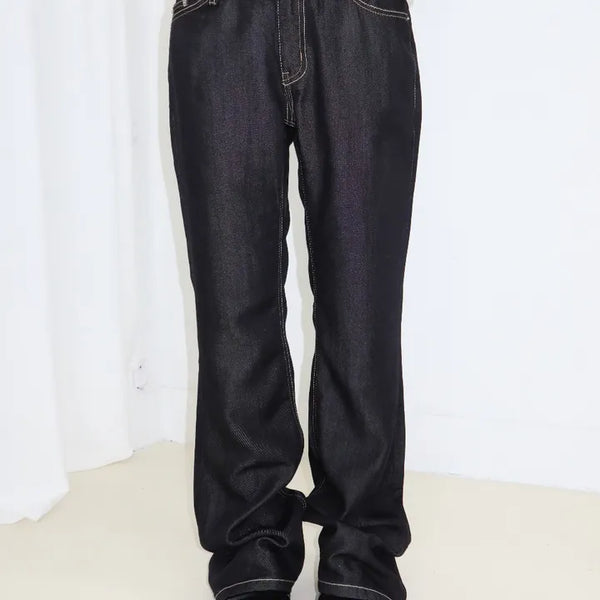 Flap stitch Lyocell bootcut raw denim pants