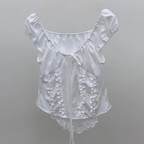 Date Look Double Lace Puff Blouse