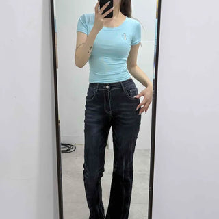 Washed Contrast Flap Pocket Bootcut Long Pants