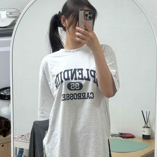 Lettering Numbering Cut-out Oversized Short Sleeve T-shirt