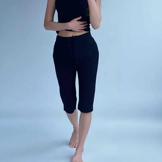 Cut-out flap pocket straight slim fit long pants