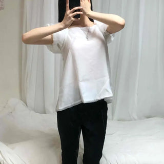 Shirred See-through Plain Short Sleeve Loose Fit Blouse