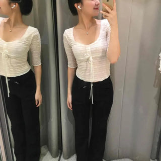 Zipper Button Flap Pocket Bootcut Slim Fit Long Pants