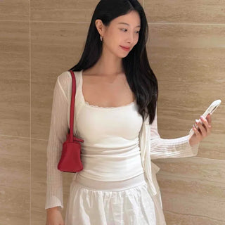 Loose-fit Flower Shirred Eyelet Frill Flare Mini Skirt