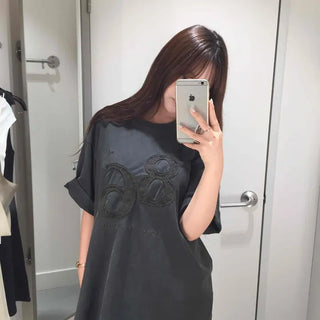 Oversized Numbering Patchwork Washed Short Sleeve T-shirt