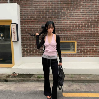 Slim Fit Solid Color Block Long Sleeve Cardigan