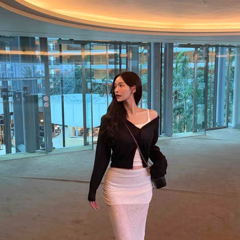 Shirred Slim Fit H-Line Straight Daily Long Skirt