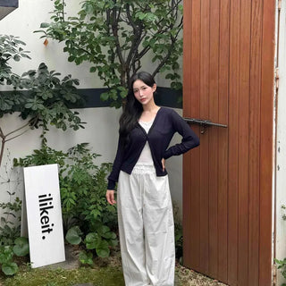 Shirred String Flap Pocket Loose Fit Wide Long Pants