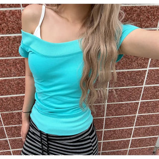 D.O. Asymmetrical Short Sleeve One-Shoulder T-Shirt