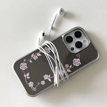 [+MagSafe/Galaxy] Rose Pink Black Mirror Case Mirror Case Rose MagSafe In-house Production