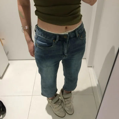 lace denim capri pants