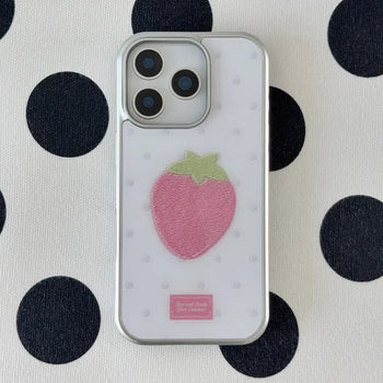 [+MagSafe/Galaxy] Strawberry Silver Frame Case Epoxy Case Fruit Dot Custom Made