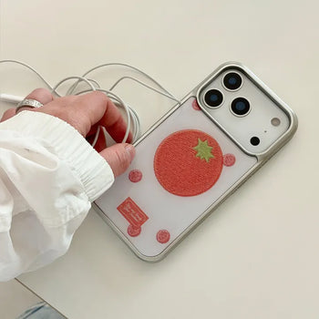 [+MagSafe/Galaxy] Tomato Silver Frame Case Epoxy Case Fruit Dot Custom Made