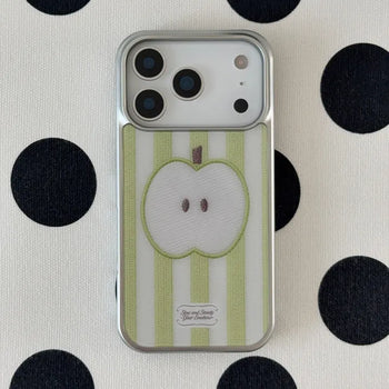 [+MagSafe/Galaxy] Apple Silver Frame Epoxy Case Fruit Stripe In-house Design