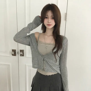 Flare see-through delicate fit ribbed cardigan