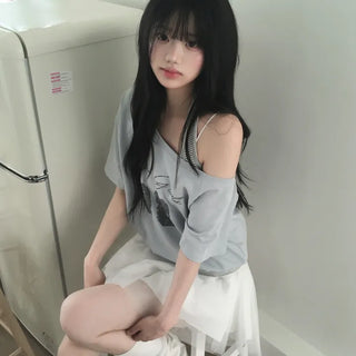Rabbit Halter Layered One-Shoulder Tee