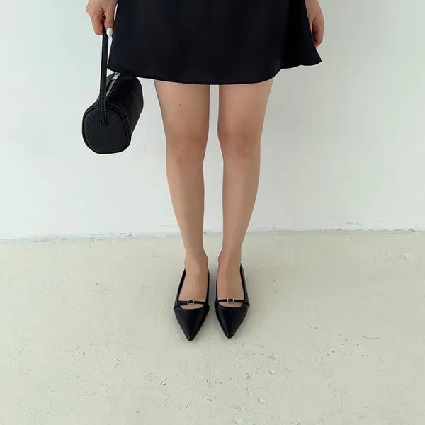 Selly Pointed Flats   Classic Belted Dress Shoes Low Heels Seasonless Wedding Guest Shoes