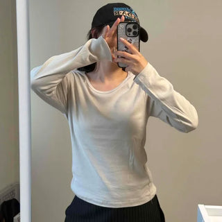 Plain Slit Slim Fit H-Line Long Sleeve T-shirt