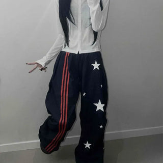 Color Block Stripe Print Oversized Wide Long Pants