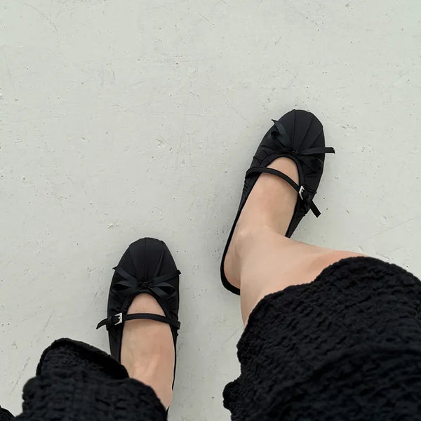 Mary Jane ribbon flat mules  Summer satin flat shoes, round loafers, wedding guest shoes