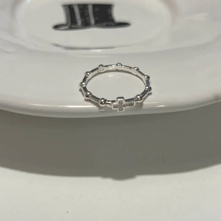Rosary Design Cross Cubic Ball Layered Ring