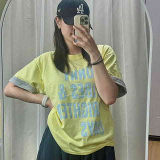 Color Block Lettering Oversized Short Sleeve T-shirt