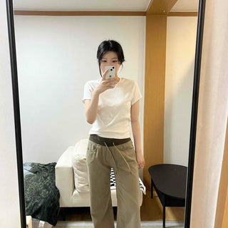 Loose Fit Contrast Color Block Flap Pocket Double Pocket Wide Long Pants
