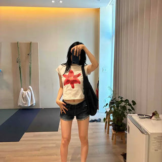 Slim Fit Flower Print Short Sleeve T-shirt