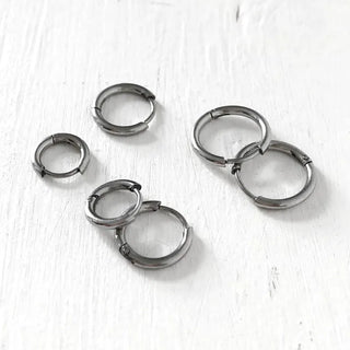 (Surgical Steel / 3 Sizes) One-Touch Ring Piercing Basic Surgical Steel Hoop Earrings