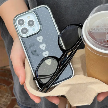 [+MagSafe/Galaxy] Heart Button Black Silver Frame Epoxy Case - In-house Made