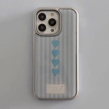 [In-house Made][+MagSafe/Galaxy] Heart Button Blue Silver Frame Epoxy Case In-house Made