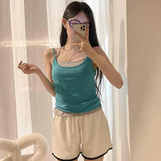 String Color Block Strap Layered Slim Fit Plain Sleeveless
