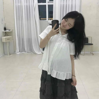 Frill Shirred String Check Flare Midi Skirt