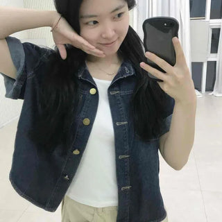 Contrast Flap Pocket Button-Down Plain Short Sleeve Shirt
