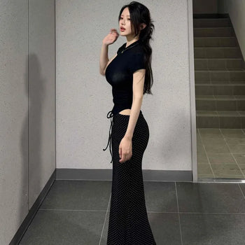 Dot String Mermaid Slim Fit Long Skirt