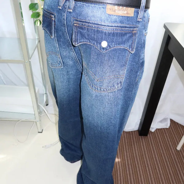 Mega Hooda Pocket Wide Straight Denim Pants