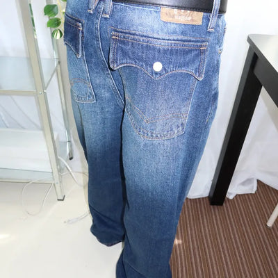 Mega Hooda Pocket Wide Straight Denim Pants