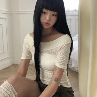 Huban Off-shoulder Short-sleeve T-shirt