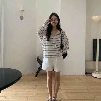 Moment Striped Button Tee -