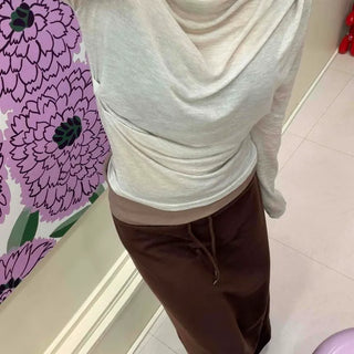 Color Block Drape Plain Slim Fit Long Sleeve T-shirt