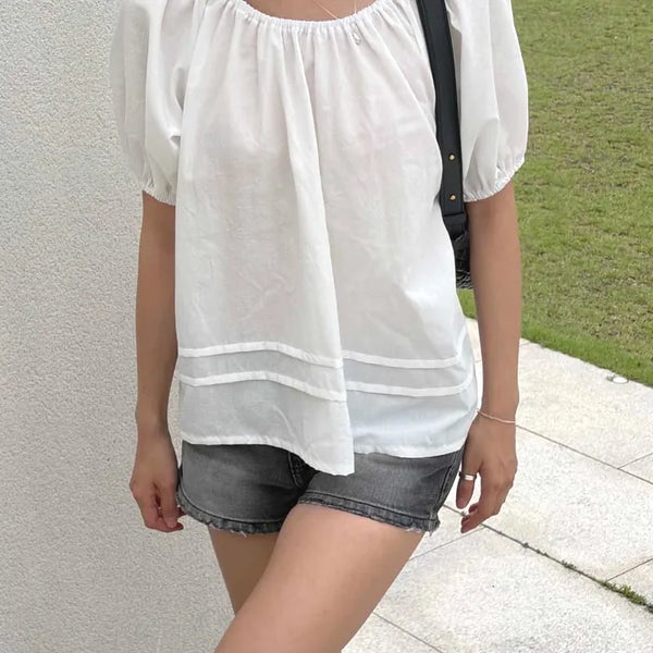 OPEN Shirred Cotton Blouse