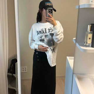 Button Cut Wrap Slit Straight Long Skirt